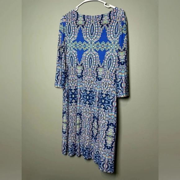 LONDON TIMES STRETCH BOHO SHIFT DRESS 3/4 LENGHT‎ SLEEVE SCOOP NECK SIZE 10 - Picture 4 of 5